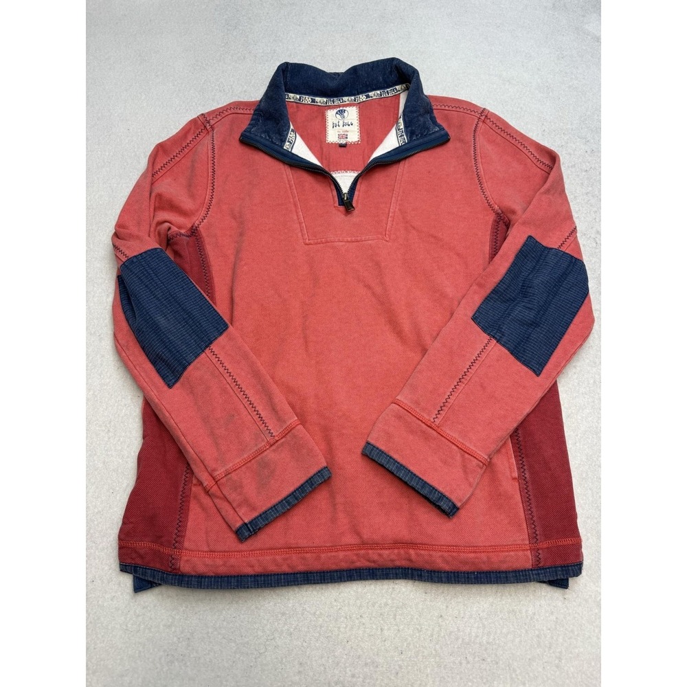 Fat Face Sweatshirt Mens‎ Medium Red Airlie 1/4 Zip Mock Neck Pockets Cotton